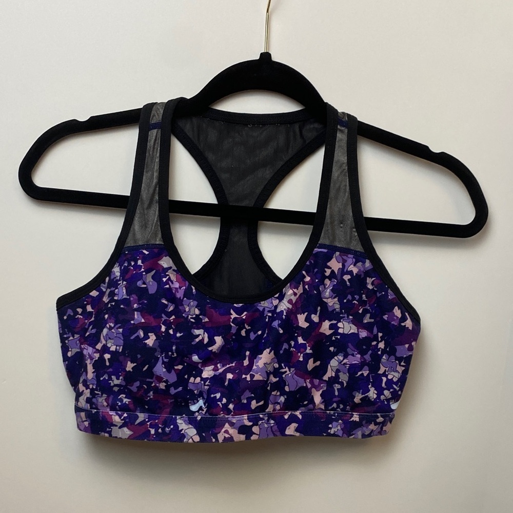 Fabletics Purple and Black Patterned Sports Bra